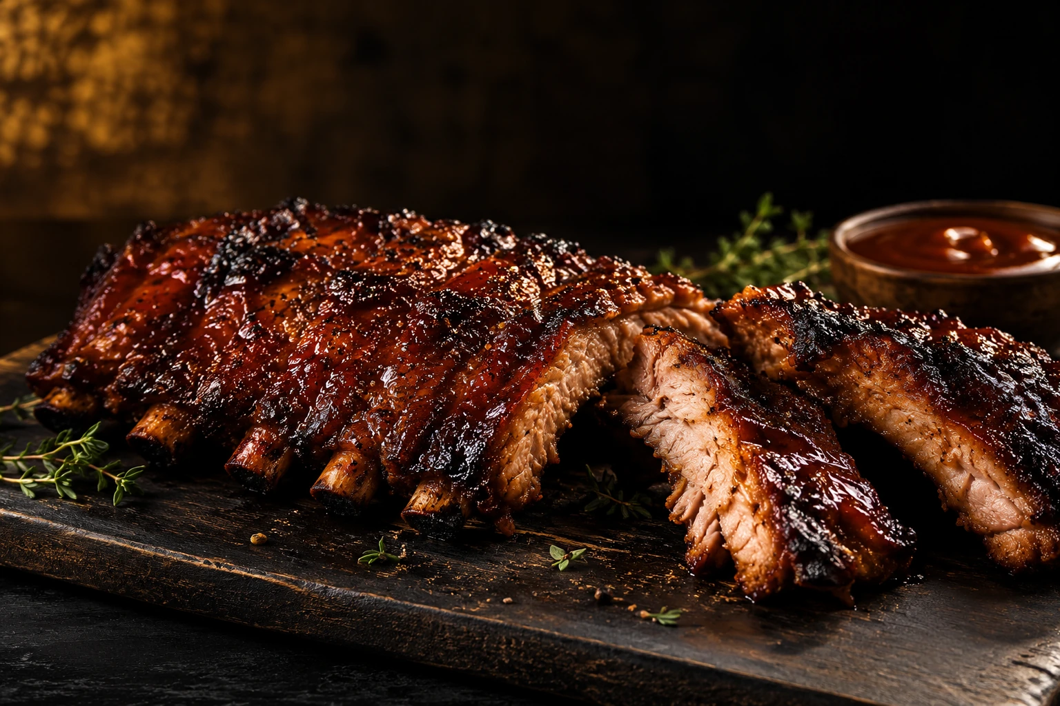Illustrative smoked barbecue ribs