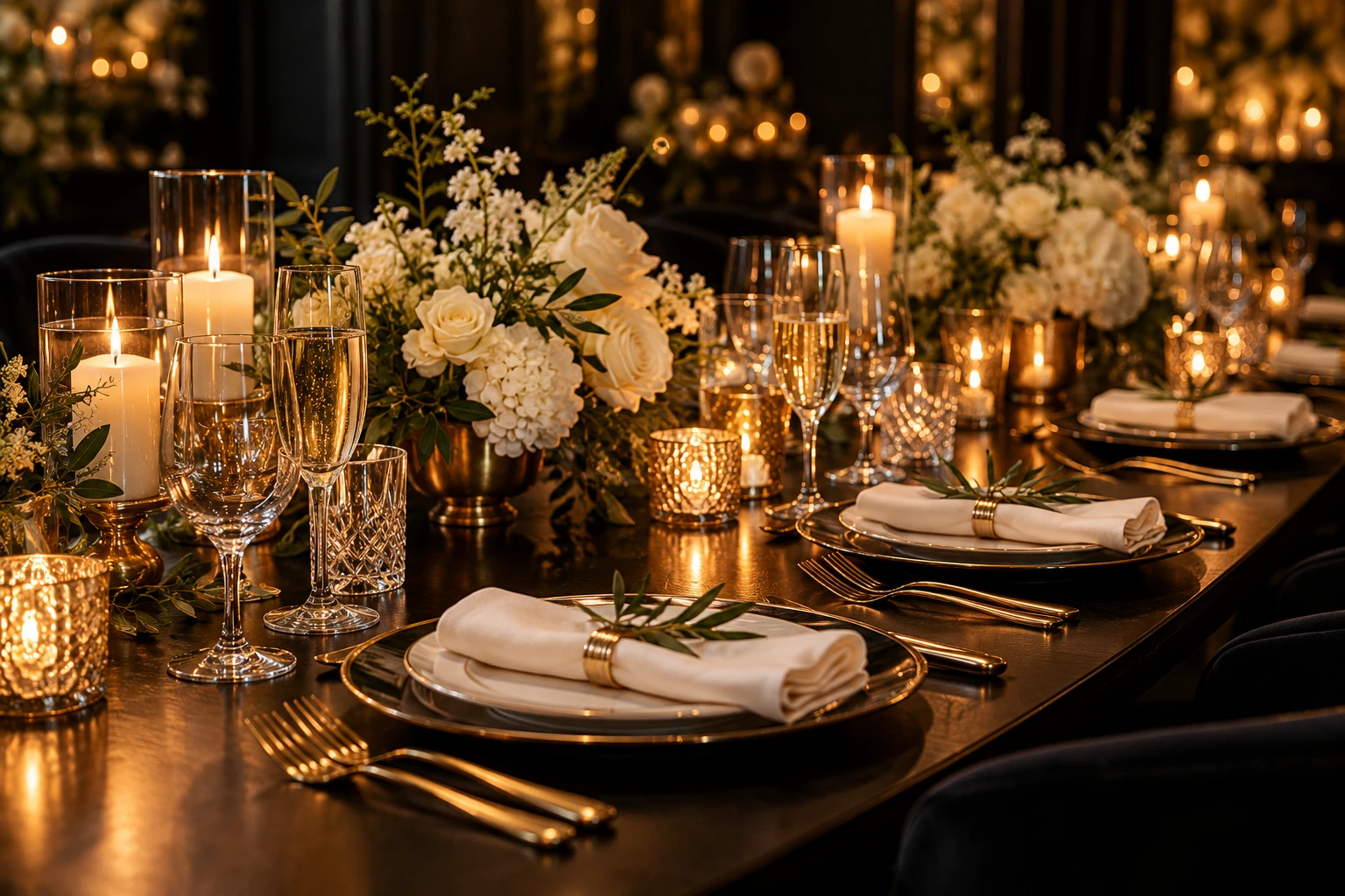 Illustrative candlelit catered event table