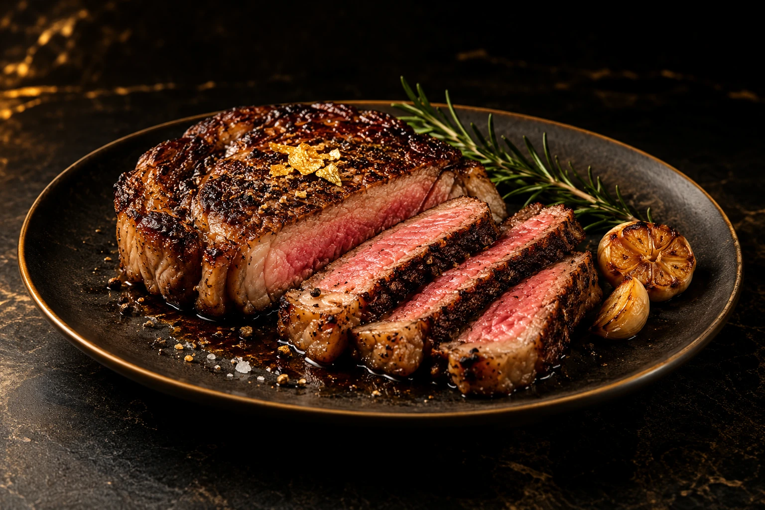 Illustrative sliced ribeye steak